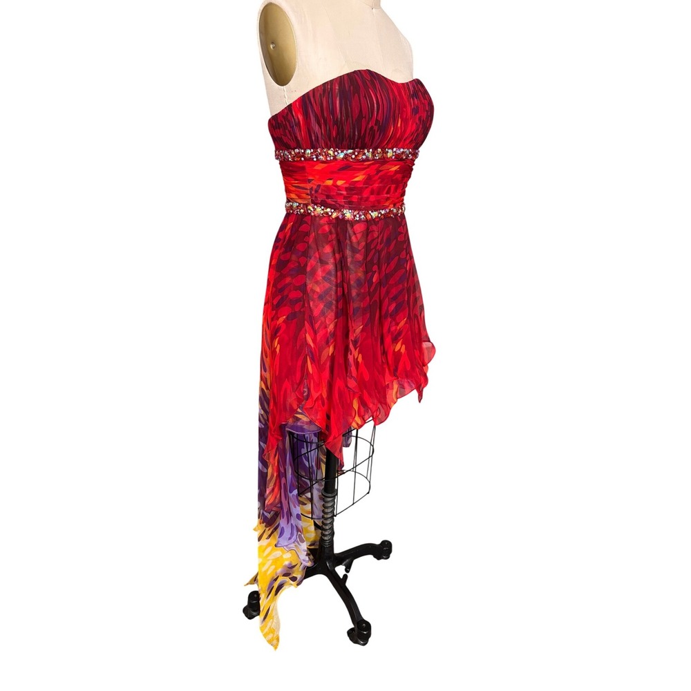 Y2K Strapless Rhinestone High Low Formal Dress La Femme Red Purple Vintage